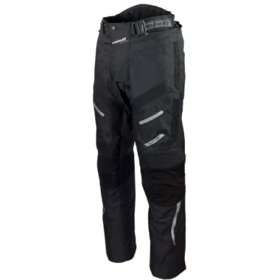 Afbeelding van Zwarte motorbroek met uitneembare thermische voering, beschermers, reflectoren, rundlederen applicaties en breedteverstelling voor zomer winter