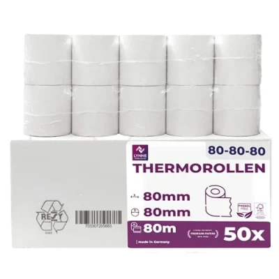 Afbeelding van Thermorollen, 80 mm x m 12 mm, kassarollen, bonrollen voor kassa, bonprinter, thermisch papier, BPA vrij, groot meter, 50 rollen