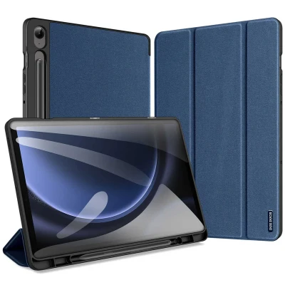 Afbeelding van Samsung Galaxy Tab S9 FE Hoes: Dux Ducis Domo Bookcase Donkerblauw Kunstleder Tablet Hoezen