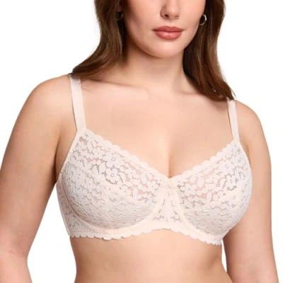 Afbeelding van DOBREVA Dames minimizer kanten beha grote maten met beugel zonder vulling, roséwit., 75G