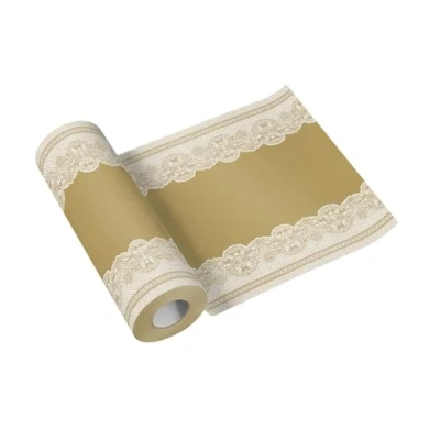 Afbeelding van PAW Airlaid Tafelloper (40 x 2400 cm) I Geperforeerd Elke 120 cm Verjaardag Tafelversiering Ideale Tafeldecoratie voor Communies, Bruiloften, Doopfeesten Kleur: Royal Lace (gold)