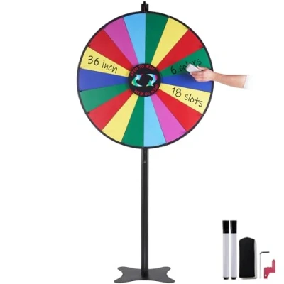Afbeelding van VEVOR 36&quot; Rad van Fortuin met 18 compartimenten roulettewiel droog uitwisbare pen en 2 markeringen om op tafel of vloer te plaatsen voor gokspellen feesten, pubs enz.