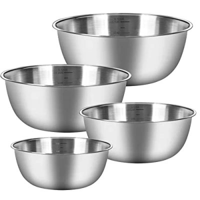 Afbeelding van Chuner Keukenkommen, set van 4 slakommen roestvrij staal, maten, 0,7 l/1,2 l/1,8 l/2,5 l, kommen, vaatwasmachinebestendig en stapelbaar