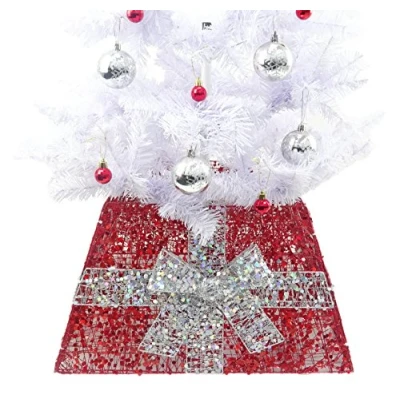 Afbeelding van Christmas Conceauss® kerstboom basis rok met band verschillende kleuren decoraties (rood / zilver)