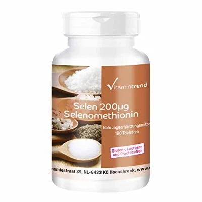 Afbeelding van Selenium 200µg 180 tabletten gedurende 6 maanden Gistvrij Hoge dosering, zonder magnesiumstearaat, veganistisch en gemaakt in Duitsland Vitamintrend®