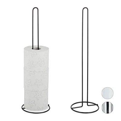 Afbeelding van Relaxdays reserverolhouder set 2 wc rolhouders voor 5 rollen toiletrolhouder metaal zwart