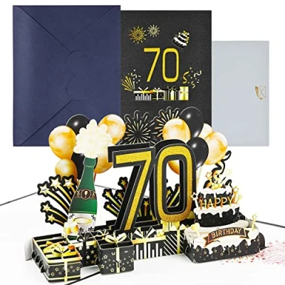Afbeelding van Joyoldelf Verjaardagskaart voor de 70e pop up wenskaarten, 3D kaart, verjaardagskaarten met envelop vrouwen, moeders, meisjes, mannen, vrienden, romantische cadeaukaart