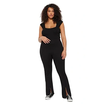 Afbeelding van Trendyol Zwarte Skinny Hoge Taille Gebreide Plus Size Broek Met Rits Tbbss23Ar00011