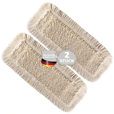 Afbeelding van Thometzki Wismop overtrek (2 x 40 cm) vloerwisserovertrek voor echt hout droog en nat vloeronderhoud parketvloeren, laminaat tegels hoogwaardige wisserovertrek beige