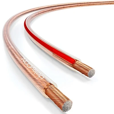 Afbeelding van deleyCON 25m Luidsprekerkabel Boxkabel 2x 2,5mm² Kopergecoat Aluminium CCA Polariteitsmarkering 2x50x0,25mm Draad BauPVO/CPR Transparant