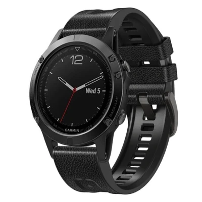 Afbeelding van leer + siliconen bandje Zwart Garmin Fenix 7X / 6X 5X