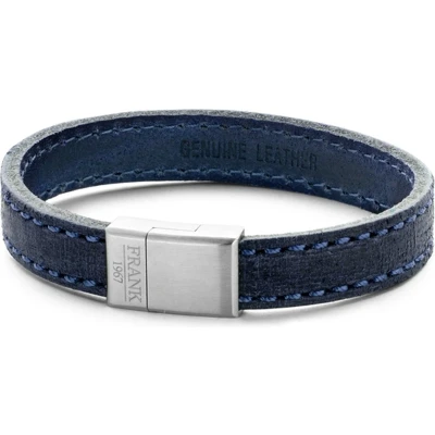 Afbeelding van Frank 1967 7FB 0204 Armband staal/leder 8 mm blauw 21 cm