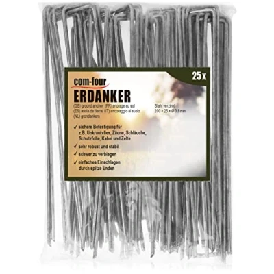 Afbeelding van COM FOUR® 25x grondankers van gecoat staal robuuste grondpennen voor het bevestigen onkruidvlies en folies tuin camping hoekig (025 stukjes 200x25x3.8mm)