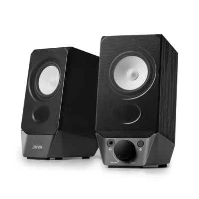 Afbeelding van Edifier R19BT 2.0 PC Luidsprekersysteem met Houten Hoes, Bluetooth 5.3, Volledig Stereo Geluid, Sterke Bass, Volumeregeling, 3.5mm Ingang/USB A Geluidskaart voor Computer/TV/Smartphone/Tablet Zwart