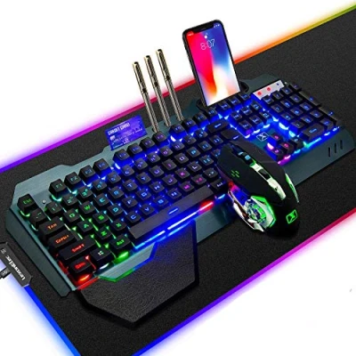 Afbeelding van 2,4 GHz draadloze oplaadbare toetsenbordmuiscombinatieset 3800 mAh Lange levensduur van de batterij Unifying USB ontvanger Rainbow Backlit Gamer toetsenbord 2400 DPI 7 kleuren Ademende optische muis