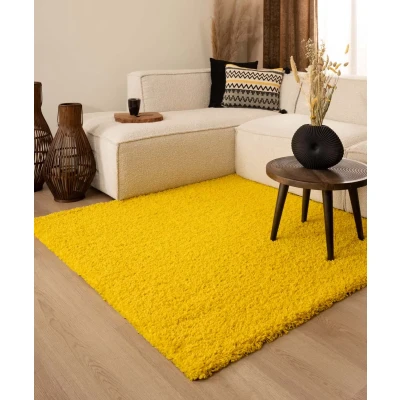 Afbeelding van Vierkant Hoogpolig Vloerkleed Shaggy Trend Effen Geel 160x160 Cm