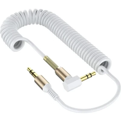 Afbeelding van 3,5mm Jack stereo audio spiraalkabel haaks recht / wit 1,5 meter