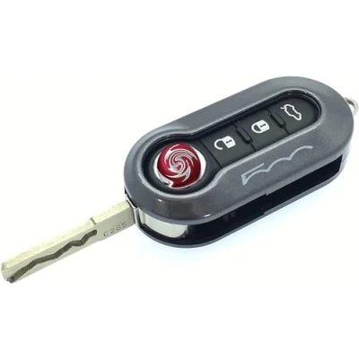Afbeelding van Nordecco Fiat 500 sleutelhoesje voor 500C 500L Abarth Grande Punto Brava Panda Stilo Linea klapsleutel met 3 knoppen (grijs)