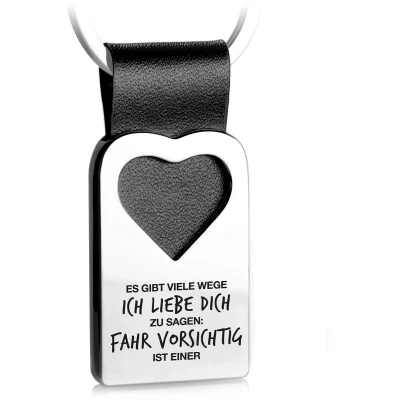 Afbeelding van FABACH hart sleutelhanger met gravure van leer Auto Fahr voorzichtig geluksbrenger hanger voor uw lievelingsmens Er zijn vele manieren ik hou jou: is Einer