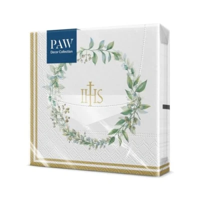 Afbeelding van PAW Papieren Servetten 3 laags (33 x 33 cm) I 20 Stuks Perfect voor Communie, Confirmatie, Doop Ideaal Jongens &amp; Meisjes Tafeldecoratie Elegante Eerste Communie Kruiden