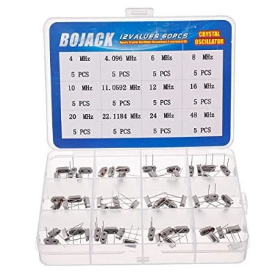 Afbeelding van BOJACK 12 Values 60 Pcs Quartz Crystal Oscillator 4 MHz, 4.096 6 8 10 11.0592 16 20 22.1184 MHz,24 MHz,48 MHz Resonators Assortment Kit