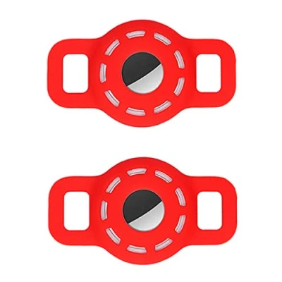 Afbeelding van Airtag huisdier halsband siliconen hoes met HD beschermfolie, hoge transparantie, verstelbare draagbare GPS zoekhoes voor hondenhalsband kat 2 stuks (2 rood)