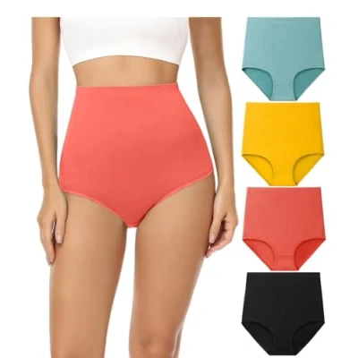 Afbeelding van wirarpa Onderbroeken voor dames, katoen, ondergoed, super hoge taille, verpakking van 4 stuks, 4XL