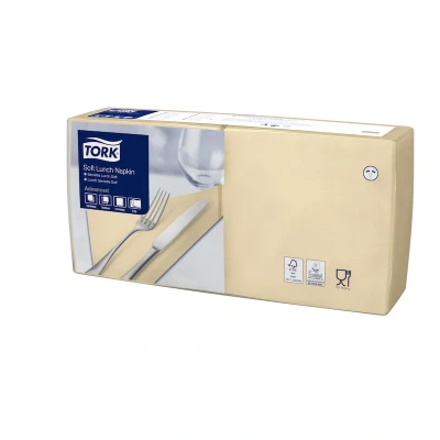 Afbeelding van Tork Soft Lunchservet 33x33cm 3 laags 1/4 vouw Zand 477866