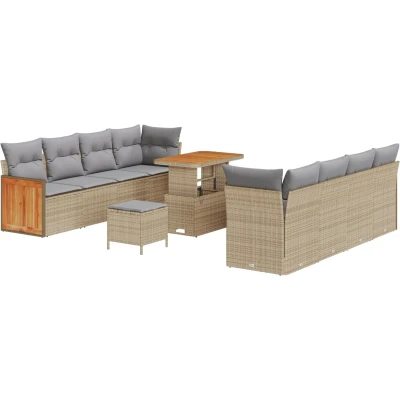 Afbeelding van vidaXL 11 delige Tuin Sofa Set met Kussens Beige Poly Riet Acacia