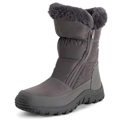 Afbeelding van Polar Dames Memory Foam Twin Zip Opening Pull On Nylon Waterdicht Dik Nepbont Gevoerde Winter Regen Snowboots Grijs UK8 / EU41 YC0664