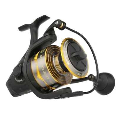 Afbeelding van PENN Battle® IV Spinning Reel, Zoutwater visser Zeevis Kunstaas Aas, Bass, Pollack, Kabeljauw, Makreel, Wrasse, Aluminium Spoel, Robuust Ambidexter 8000 Reel Maat 5.1:1 Versnelling Zwart, Goud Rook