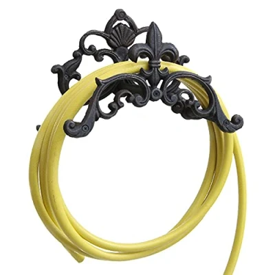 Afbeelding van Gietijzeren wandslanghouder Lilie 28 x 18 14 cm tuinslanghouder metalen wandhouder antiek