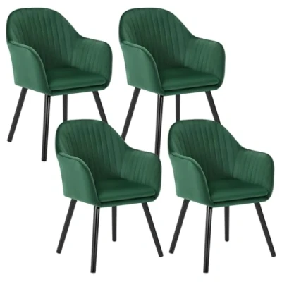 Afbeelding van WOLTU Set van 4 eetkamerstoelen fluwelen en massief houten vrijetijdsstoel,donkergroene receptiestoelen BH259dgn