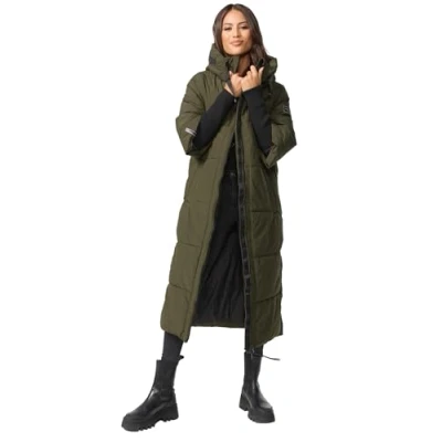 Afbeelding van Navahoo gewatteerde winterjas voor dames, winterjas, lang, warm, capuchon, B988, Dark Olive, M
