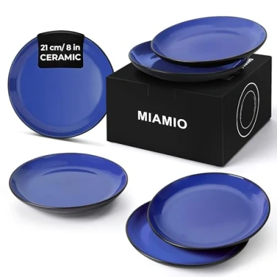 Afbeelding van MIAMIO 6 x Borden Set Aardewerk Keramiek Servies Le Papillon collectie (Blauw, 21 cm)