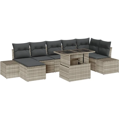 Afbeelding van vidaXL Tuin Sofa Set van 8 Grijs Rattan en stof Hoekbank
