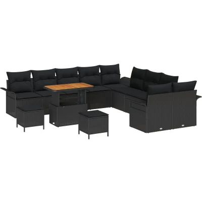 Afbeelding van vidaXL 13 delige Tuin Sofa Set met Kussens Zwart Poly Rattan Acacia