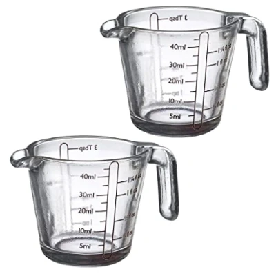 Afbeelding van Westmark 2 mini maatglazen, 40 ml, 4 verschillende schalen, ovenbestendig, magnetron en vrieskast, shorty, transparant/zwart, 305522E3