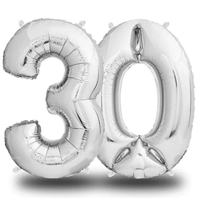 Afbeelding van Envami® Folieballon met cijfer, zilver, 100 cm, enorme cijferballon, zweeft helium, verjaardag, verjaardagsdecoratie, decoratie (30, individueel)