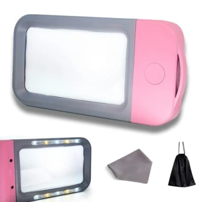Afbeelding van VOCA leesloep met licht, Vergrootglas, 3X groot rechthoekig 10 LED&#039;s voor senioren Macula Degeneratie, krant, boeken, kleine lettertjes, slechtzienden (Roze)