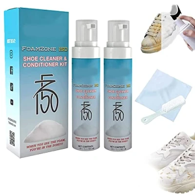 Afbeelding van Foamzone 150 Shoe Cleaner &amp; Conditioner Kit, 100ML White Whitener Stain Remover, Foam Zone w/Brush, Fz150 for Canvas, Shell Shoes, Sneakers (2PCS)