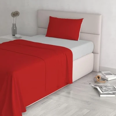 Afbeelding van Italian Bed Linen Natural Color beddengoedset, 100% katoen, rood/lichtgrijs, afzonderlijk
