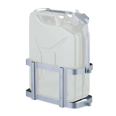 Afbeelding van Relaxdays jerrycan houder, voor benzine jerrycans van 10 &amp; 20 l, afsluitbaar, tegen diefstal, auto, motor, ijzer, grijs