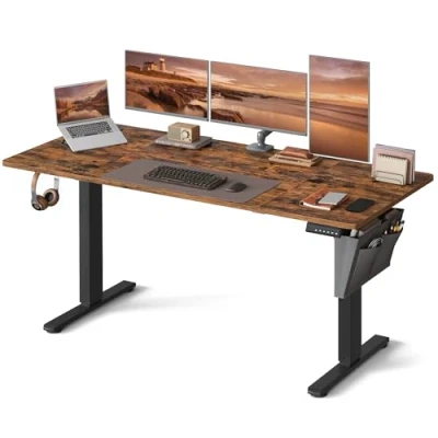 Afbeelding van SONGMICS Elektrisch zit sta bureau, in hoogte verstelbaar 70 x 160 (72 120) cm, 4 geheugenhoogtes, opbergetui, voor kantoor, rustiek bruin en inktzwart LSD136K01