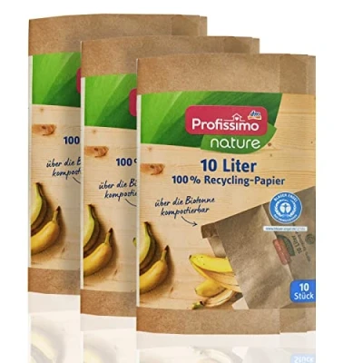 Afbeelding van Profissimo Biologische composteerzakken, 10 liter/3 stuks (3 x stuks), composteerbaar en milieuvriendelijk, van 100% oud papier