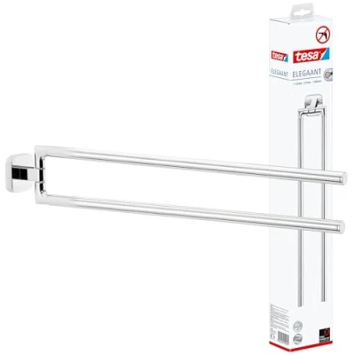 Afbeelding van tesa® Elegaant twee armige handdoekhouder, zelfklevend, verchroomd, uniek ontwerp, 448 mm x 50 74