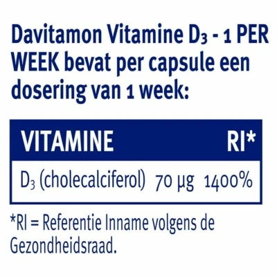 Afbeelding van Gratis Verzending: 2x Davitamon Vitamine D Vegan 1 Per Week 24 capsules