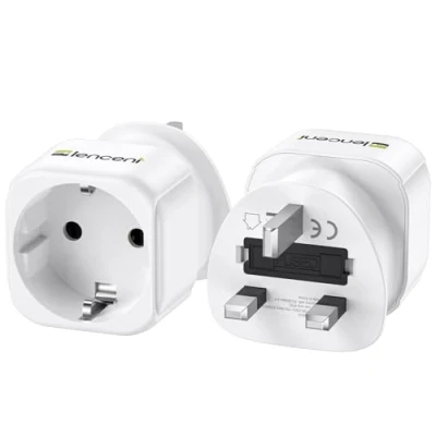 Afbeelding van LENCENT 2X UK Reisadapter, Type G Power Adapter Reisstekker, Engeland Duitsland Plug met FR 2 Polig naar GB 3 voor Schotland, Ierland, Wales, Malediven Socket