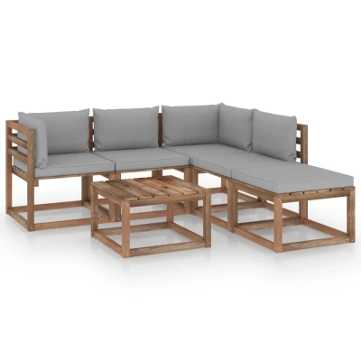 Afbeelding van 6 delige Loungeset pallet met kussens geïmpregneerd grenenhout
