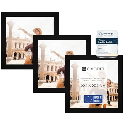 Afbeelding van CABBEL Set van 3 fotolijsten 30x30 cm, MDF houten lijst in zwart, met onbreekbaar plexiglas/modern